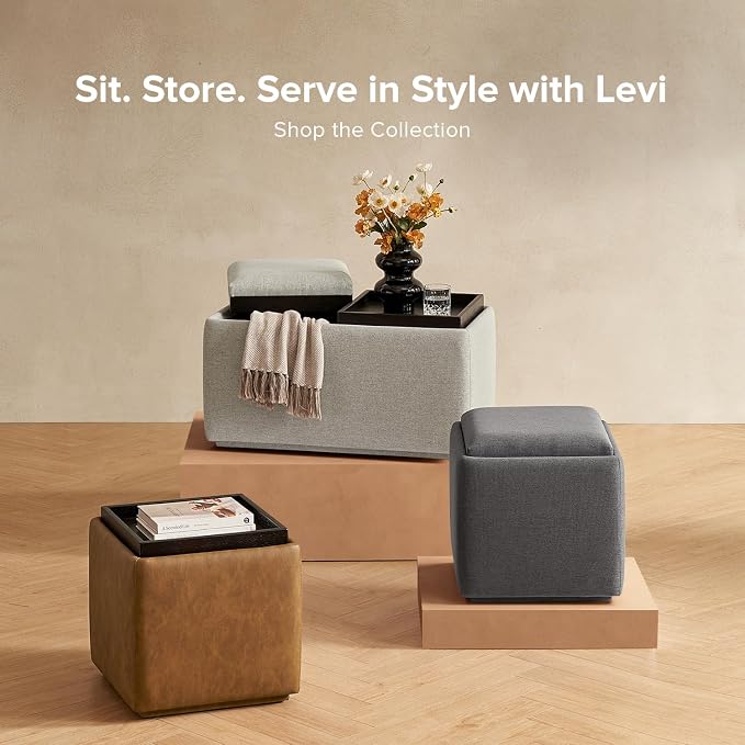 mopio Levi Storage Bench with Reversible Tray, Modern Storage Coffee Table - Image 9