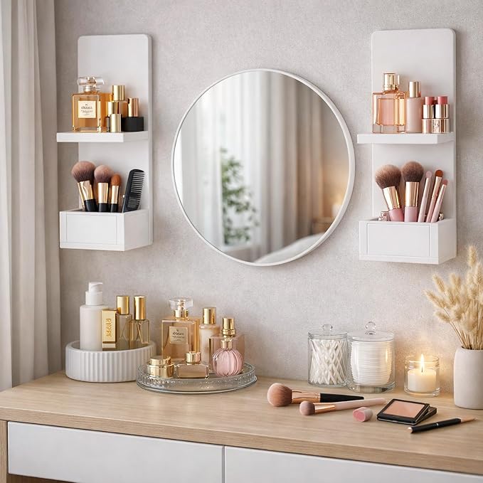 2-Tier White Floating Wall Shelf, Bedroom Storage by FunctionalWoodFurniture