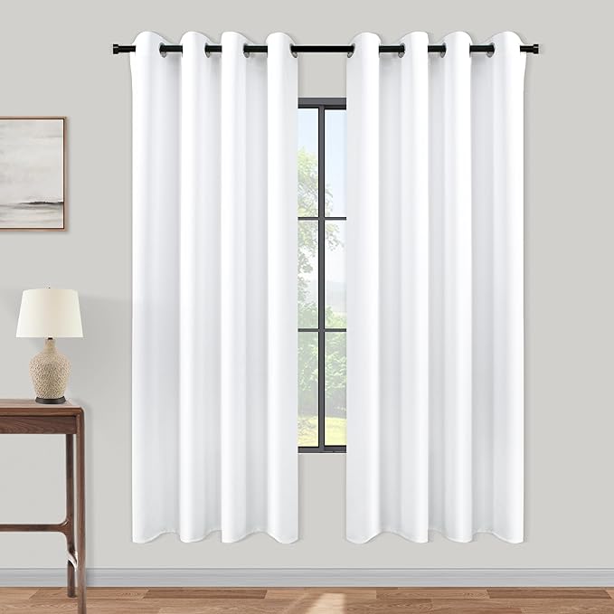 KOUFALL 60 Inch Curtains White Semi Blackout Curtains 2 Panels Set by KOUFALL