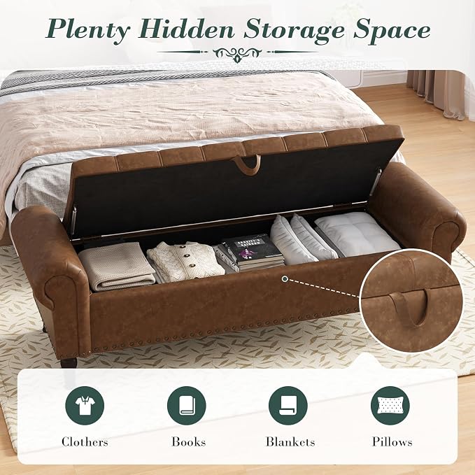 Apicizon 60” Bench with Storage, Upholstered Tufted Button Bedroom Bench with - Image 6