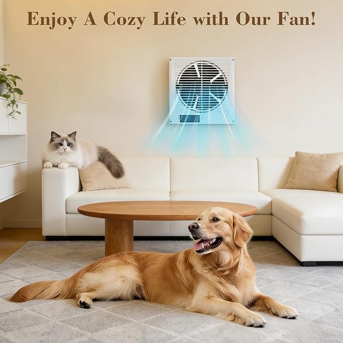 Qnemaei 8" Through Wall Fan 305 CFM, Room to Room Air Transfer Fan, Reversible Airflow Design, Programmable Timer, Quietly Circulating Air for Home, Office, Closet, Laundry Room & More