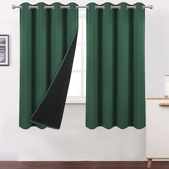 100% Blackout Dark Green Curtains by Lemomo
