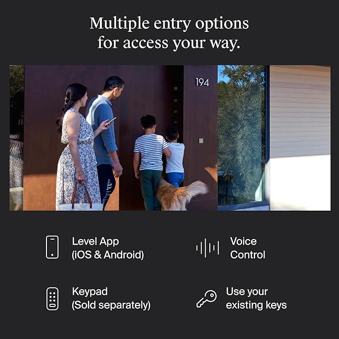 Level Bolt (Matter) Smart Deadbolt – Make Your Lock Smart Without Changing Keys or Hardware – Matter-Over-Thread, Keyless Entry & Remote Access via Apple Home, Google Home, Alexa, and for SmartThings