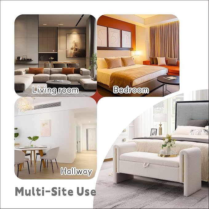 Modern 52" Storage Ottoman Bench, Upholstered End of Bed Storage Bench - Image 6