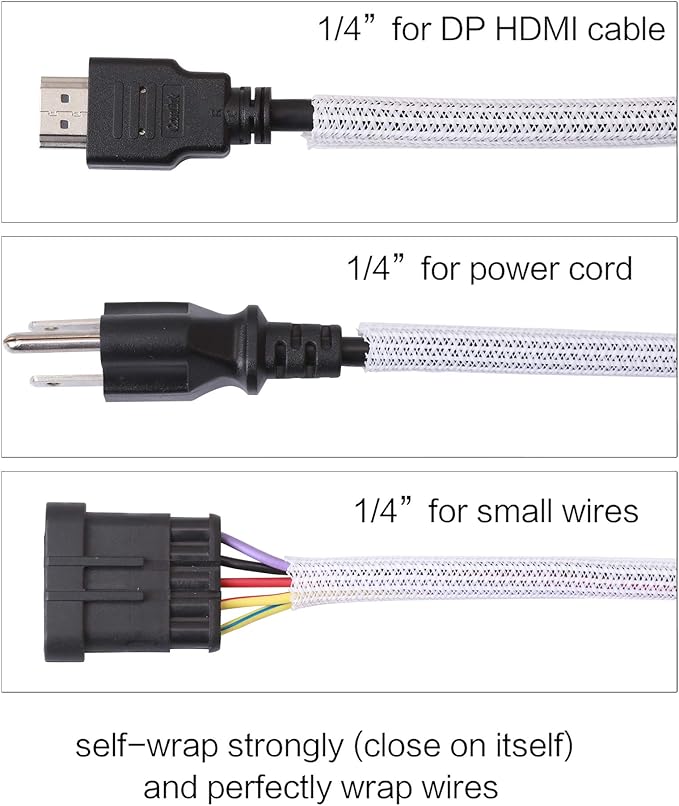 Alex Tech 25ft - 1/4 inch Cord Protector Wire Loom Tubing Cable Sleeve Split Sleeving for USB Cable Power Cord Audio Video Cable - Protect Cat from Chewing Cords - White
