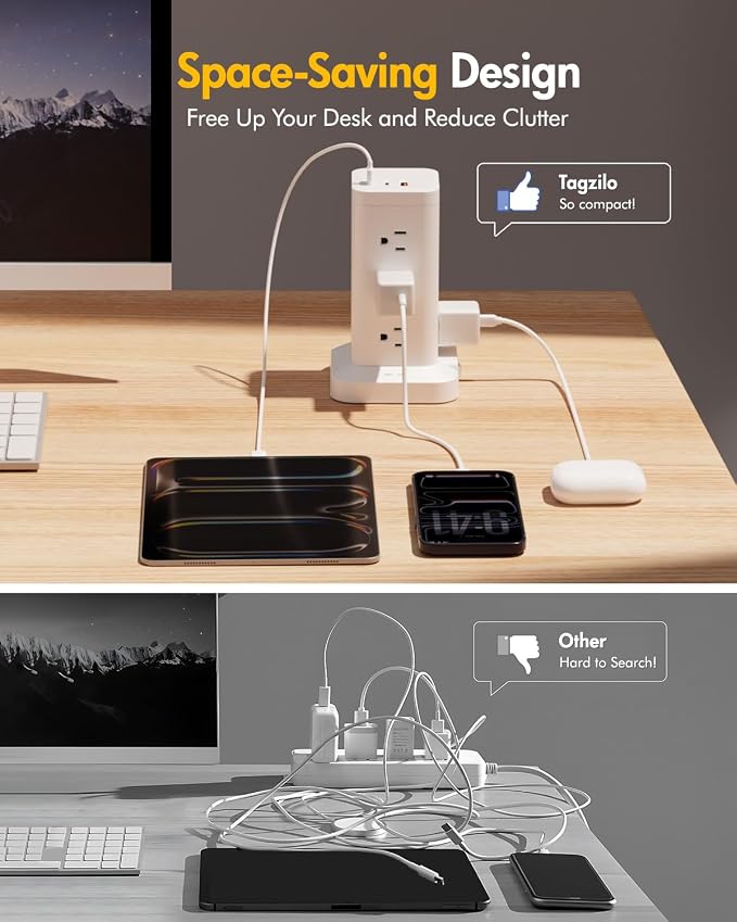 Power Strip Tower with Surge Protector 1800J, Fast Charging Tower PD20W USB-C - Image 6