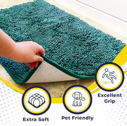 Muddy Mat® AS-SEEN-ON-TV Highly Absorbent Microfiber Door Mat and Pet Rug, Non Slip Thick Washable Area and Bath Mat Soft Chenille for Kitchen Bathroom Bedroom Indoor and Outdoor - Teal 24" x 120"