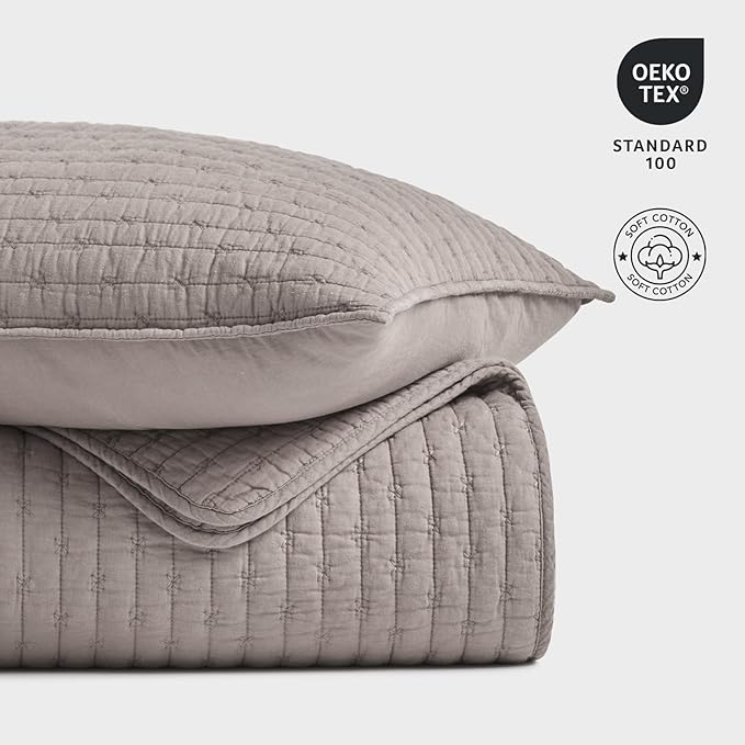 100% Cotton Cross Stitch 3-Piece Quilt Set, Taupe | 100% Cotton, Elegant Cross - Image 6