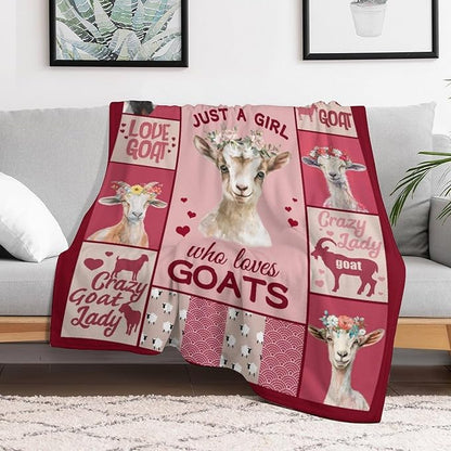 Goat Blanket Just A Girl Who Loves Goats Sheep Lamb Print Throw Blankets for Sofa Stuff Decor Soft Cozy Fleece Plush Flannel Gifts for Baby Kids Women Adults Lover 50"x60"