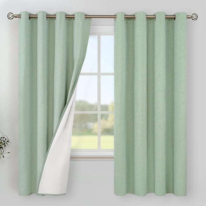 YoungsTex Light Green Linen Blackout Curtains 68 Inch Length by YoungsTex