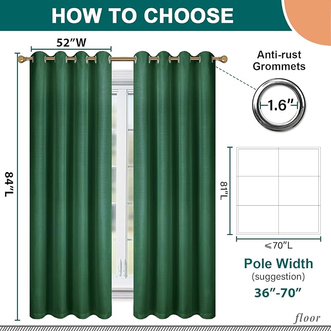 Diraysid 100% Blackout Curtains Dark Green Linen Curtains - Image 4