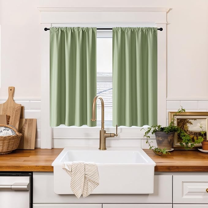 RYB HOME 100% Blackout Basement Curtains 36 inches Long, Heat & UV Blocking | by RYBHOME