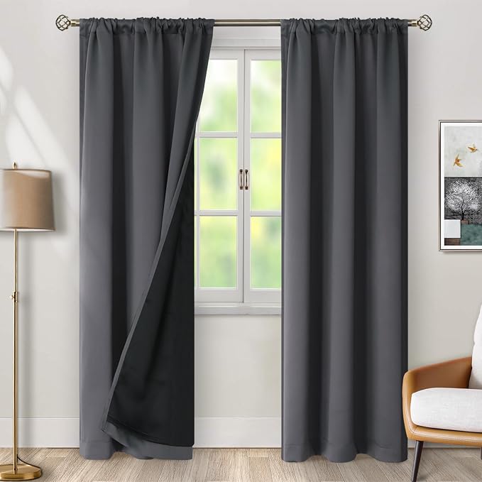BGment Dark Grey 100% Blackout Curtains - Image 2