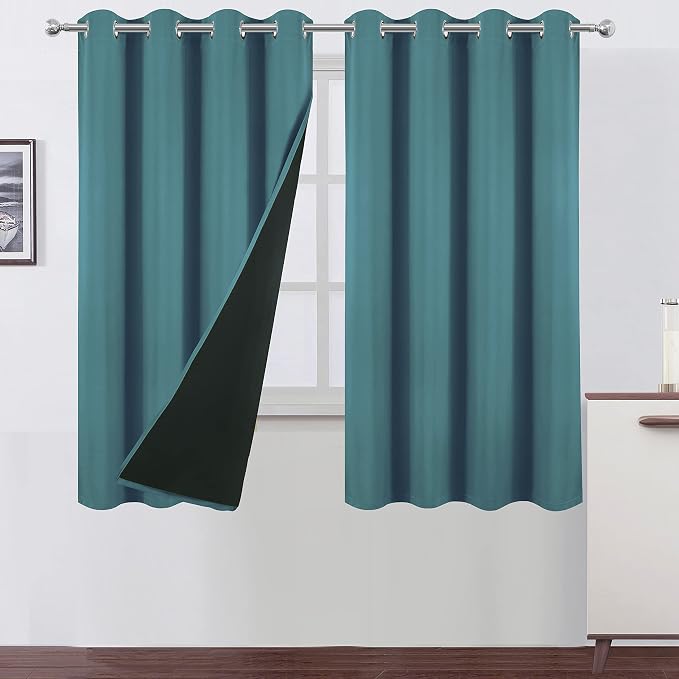 100% Blackout Curtains 52 x 63 Inch/Sea Teal Curtains 2 Panels by Lemomo