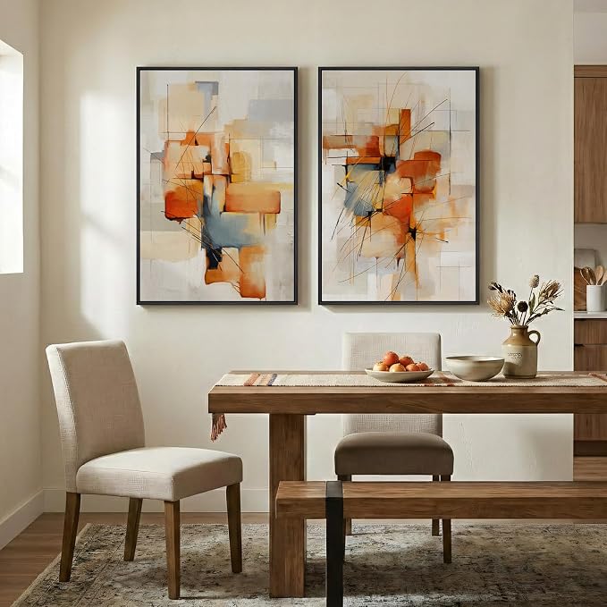 Large Framed Blue Orange Block Abstract Wall Art - Image 5