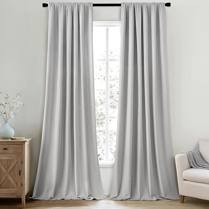 MIULEE 100% Blackout Back Tab Pleat Linen Curtains 50" Wx84 L, Thick Faux Linen by MIULEE