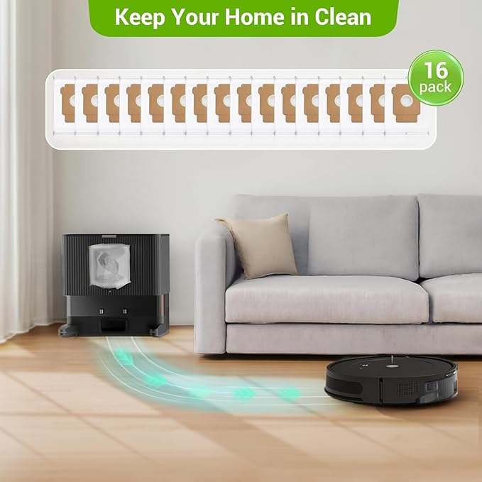 Bluevisk 16 Pack Plus 405 Combo Dust Bags for Roomba Essential Q0520/Plus 405 Combo/Plus 505 Combo/Plus 504 Vac/Y0140 Combo/Y0110/Q0120/Q011/104 Combo/105 Combo/105 Vac/Max 705 Vac/205 Vac Dust Bag
