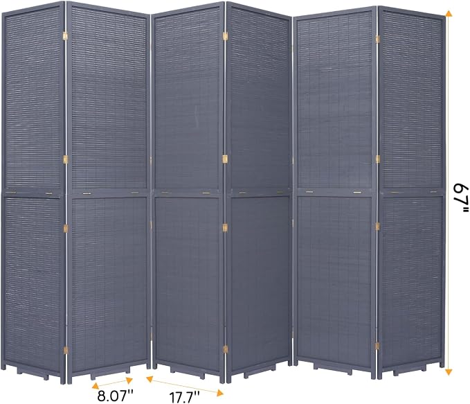 Bamboo Mesh Woven Room Divider 5.6FT, 6 Panel Folding Privacy Screen, Folding - Image 6
