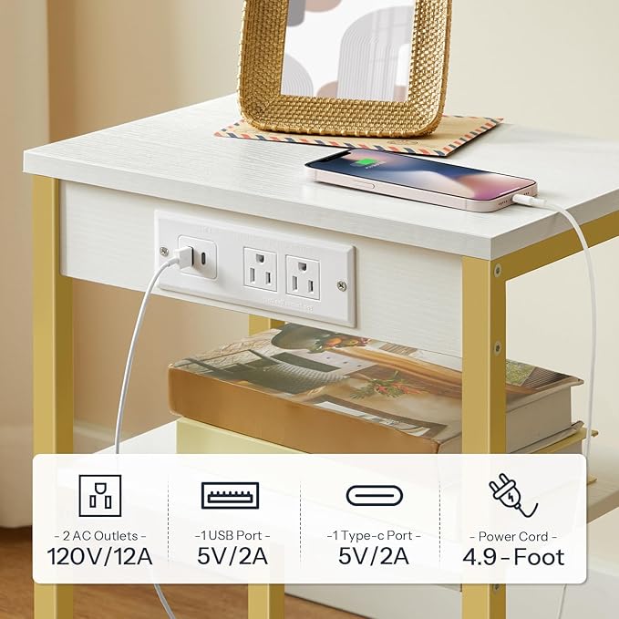 HOOBRO Side Table with Charging Station and USB Port, Small End Table - Image 5