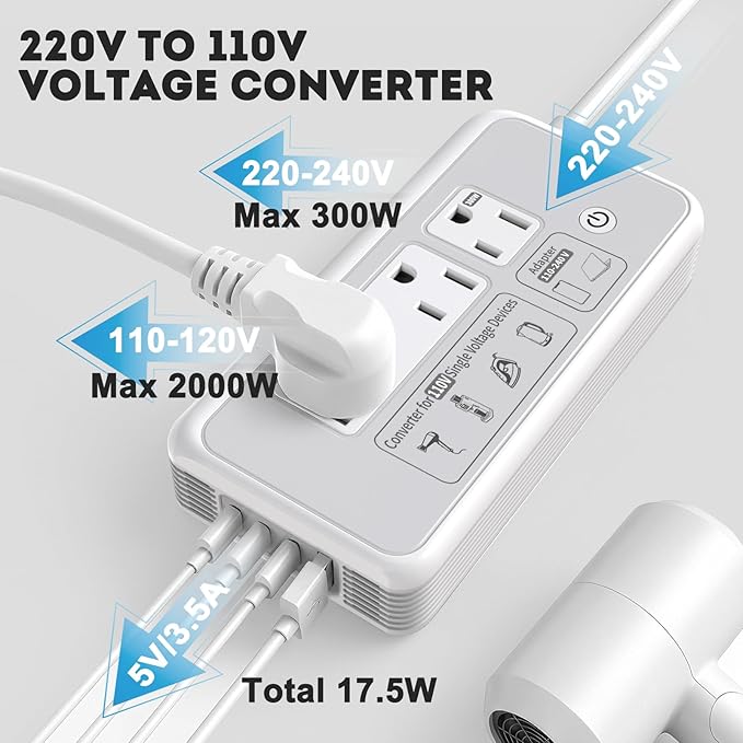 220V to 110V Voltage Converter, 2000W Adapter US to Europe International Travel, Mapambo Universal Voltage Converter (Gray)