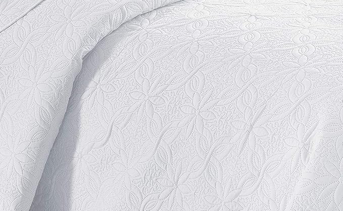 Fancy Linen 3pc Embossed Coverlet Bedspread Set Oversized Bed Cover Solid - Image 2