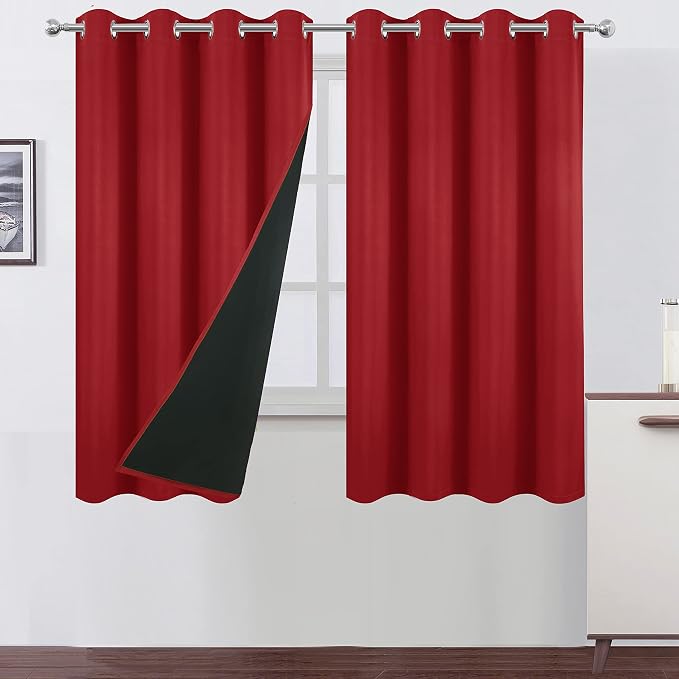 100% Blackout Curtains 52 x 63 Inch/Bright Red Curtains 2 Panels by Lemomo