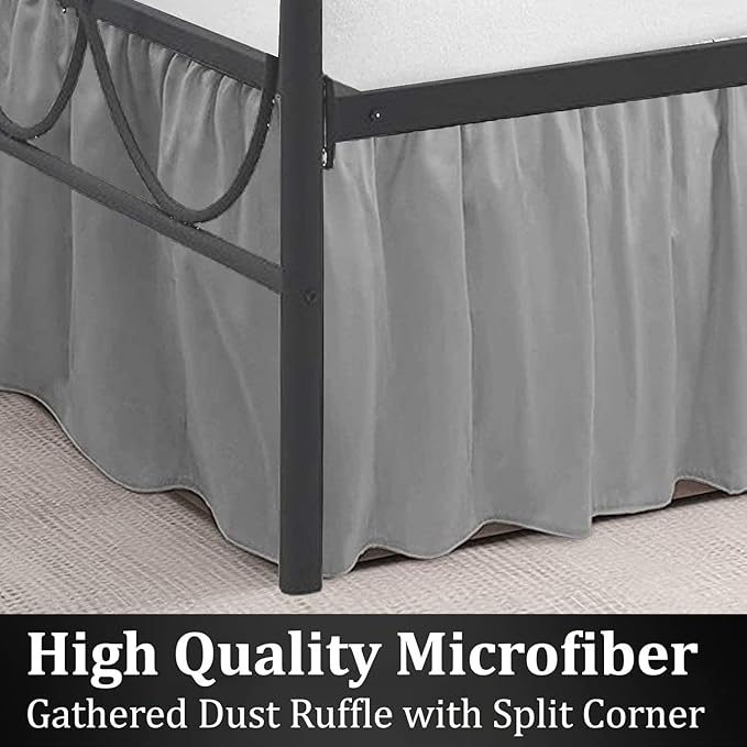 SKY BEDDINGS - King Size Ruffled Bed Skirt with Split Corners - 16 Inch Drop Dust Ruffle Bed Skirt with Platform Three Sided Coverage - 100% Microfiber, Light Grey