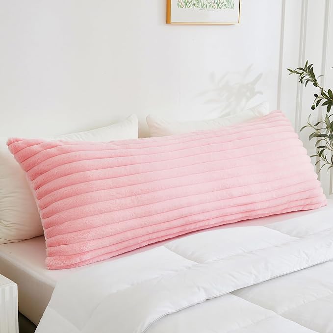 Full Body Pillow with Fluffy Stripe Faux Fur Removable Cover, Long Bed Pillow - Image 4