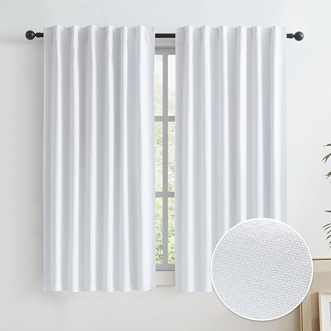 100% Blackout Linen Curtains Back Tab Rod Pocket Bedroom Curtains 63 Inch by KEQIAOSUOCAI