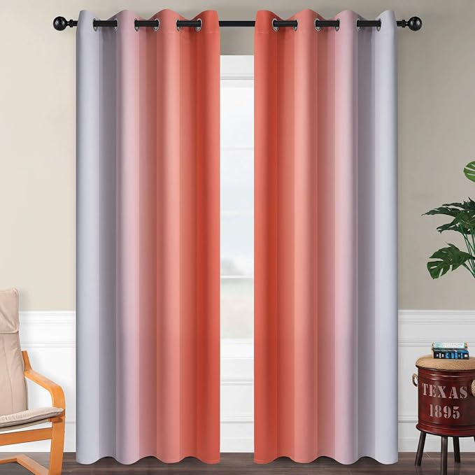 SimpleHome Ombre Coral to Grey White Curtains - Image 2