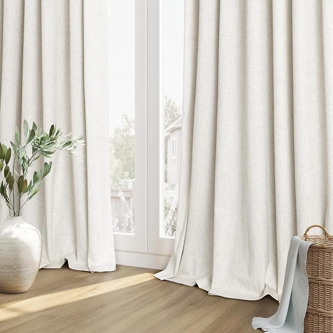 100% Blackout Linen Curtains for Bedroom 84 Inches Long Natural Cream Black Out - Image 8
