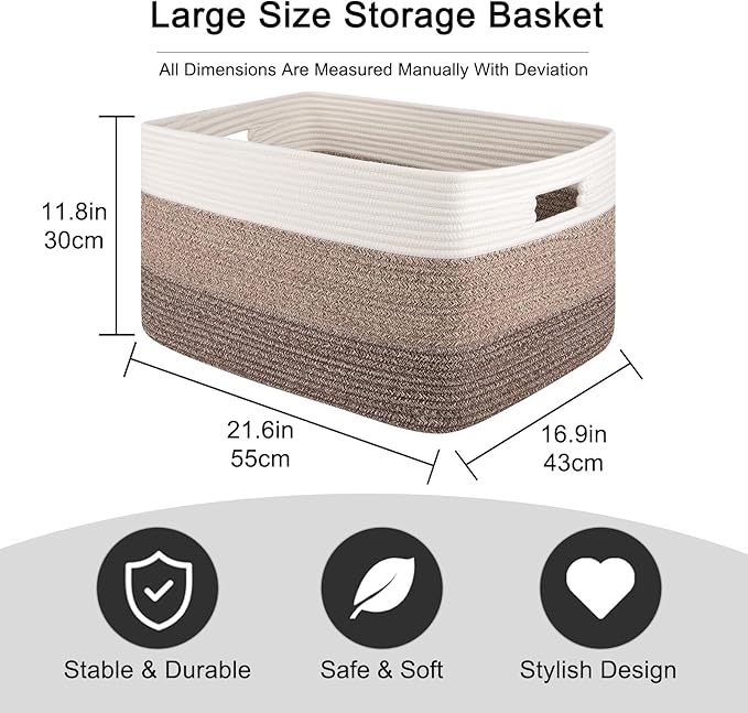 OIAHOMY Blanket Basket Laundry Basket Dog Toy Basket 75L Dark Brown | Large - Image 3