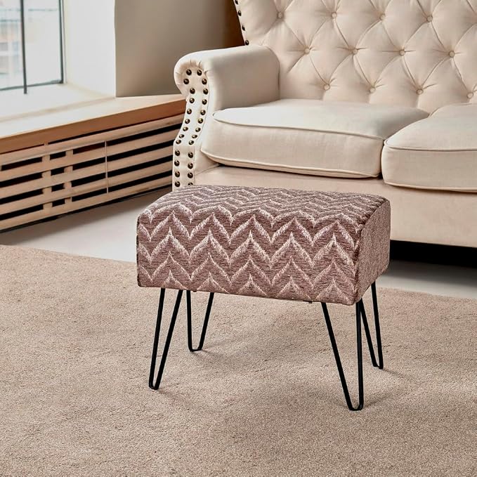 Home Soft Things Jacquard Chenille Ottoman, Arusha-Light Brown, Fuzzy Entry Way - Image 9