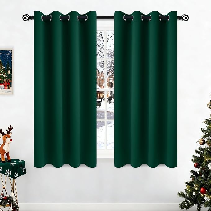 COSVIYA Grommet Room Darkening Dark Green Curtains 63 inch Long by COSVIYA