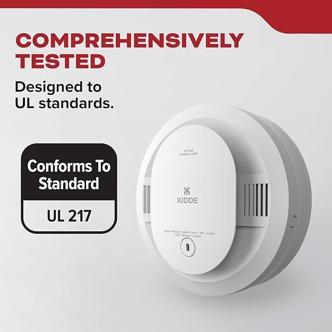 Kidde Smoke Detector for Home, 10-Year Battery Powered, Voice Alerts, LED Light Notifications, 3-Pack