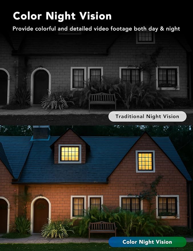 FAMVIVA 2K Security Camera, Outdoor/Indoor for Home, Pet, Baby, Nanny, IP65 Waterproof Color Night Vision, White Light & Siren, Recording, Motion Detection, Compatible with Alexa,White-2P