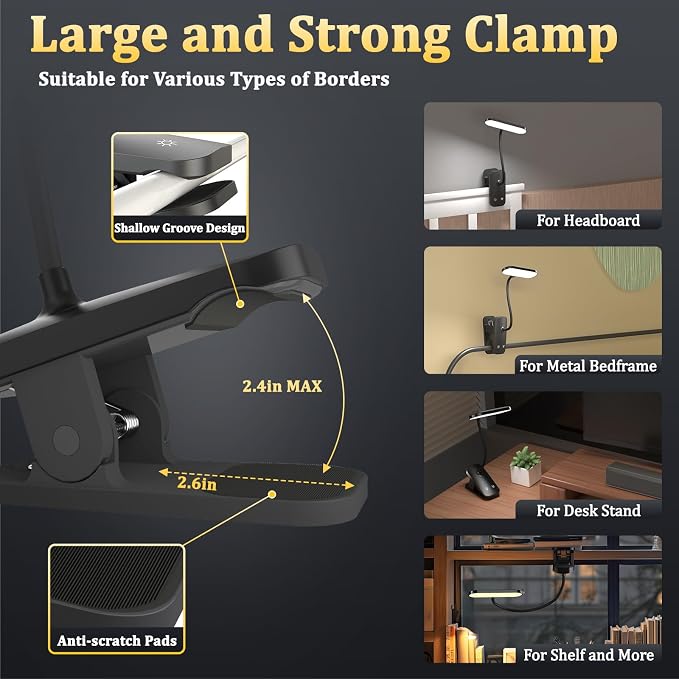 Rechargeable LED Desk Lamp, Clip Reading Light - Image 2