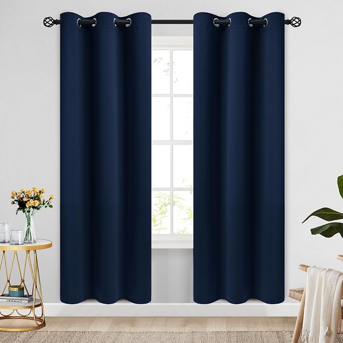 COSVIYA Grommet Room Darkening Navy Blue Curtains 72 inch Long by COSVIYA