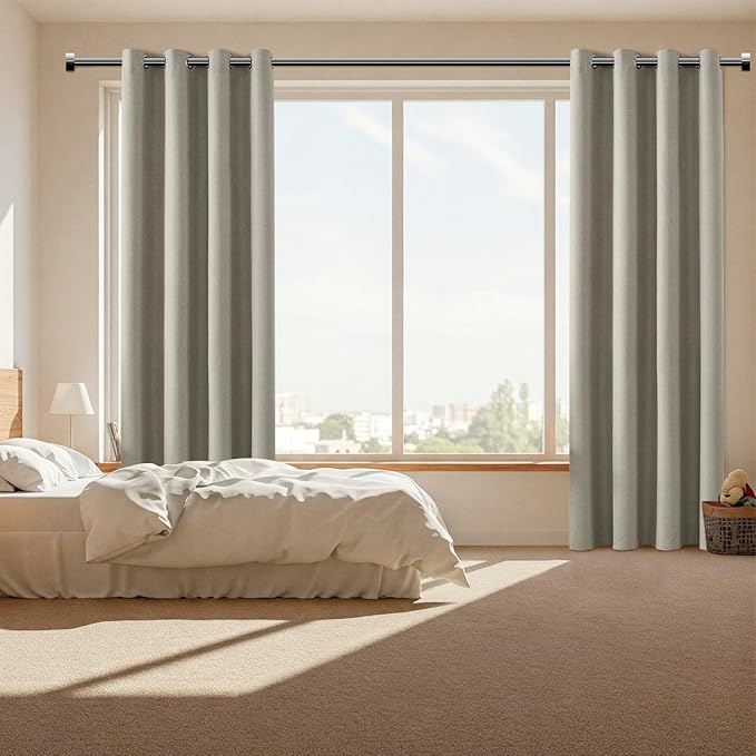 ChrisDowa 100% Blackout Sand Solid Curtains 63 Inches Long 2 Panels for Bedroom Living Room,Farmhouse Room Darkening Thermal Insulated Soundproof Grommet Top Window Treatment Drapes,52x63