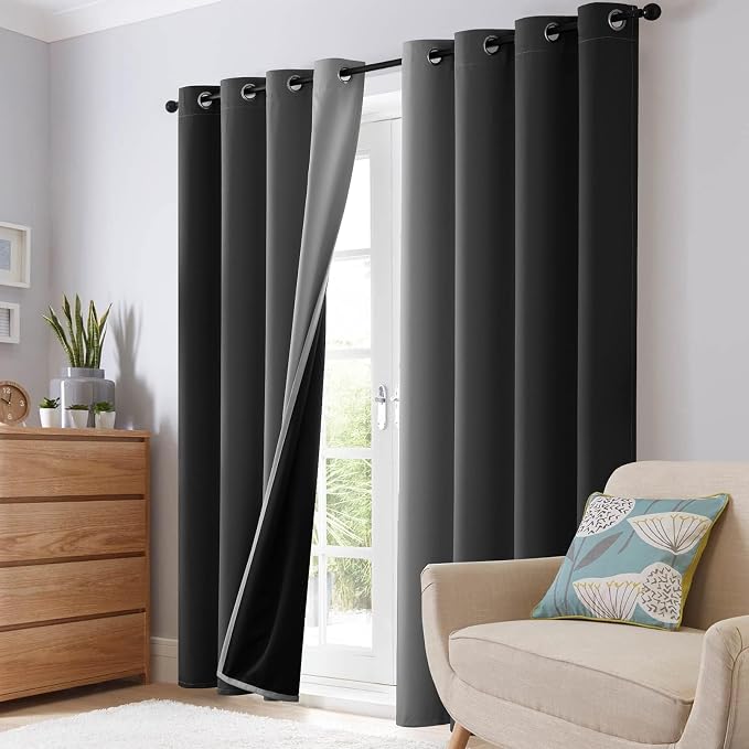 SimpleHome 100% Blackout Ombre Bedroom Curtains Black and Greyish White - Image 7