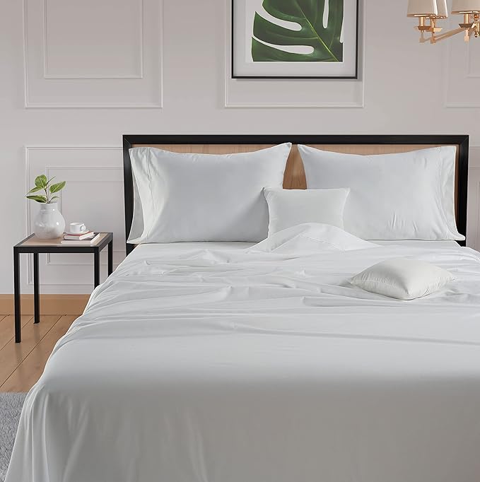 LANE LINEN Queen Sheet Set - 600 Thread Count Premium Soft Long Staple 100% Cotton Sheets, Hotel Luxury Sateen Silky Finish, Snug Fit 15" Deep Pocket, Low Pill, Machine Washable - White Sheets