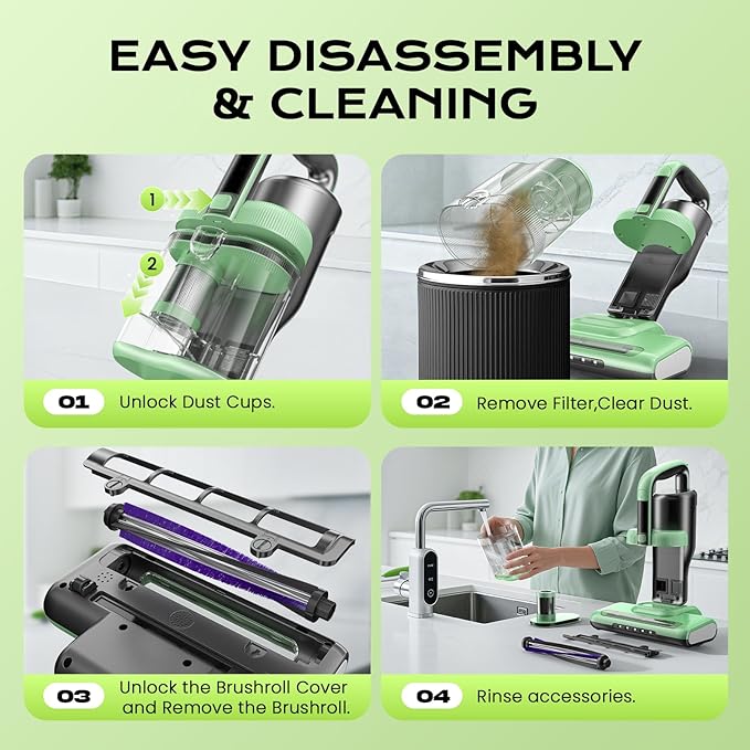 MYUAKO Mattress Vacuum Cleaner Bed Vacuum Versatile Handheld Vacuums with 500W 18Kpa Power Suction & 253.7nm U-V-C Light & Heating Tech & 30000 RPM/Min Brush Roll Rotation Corded