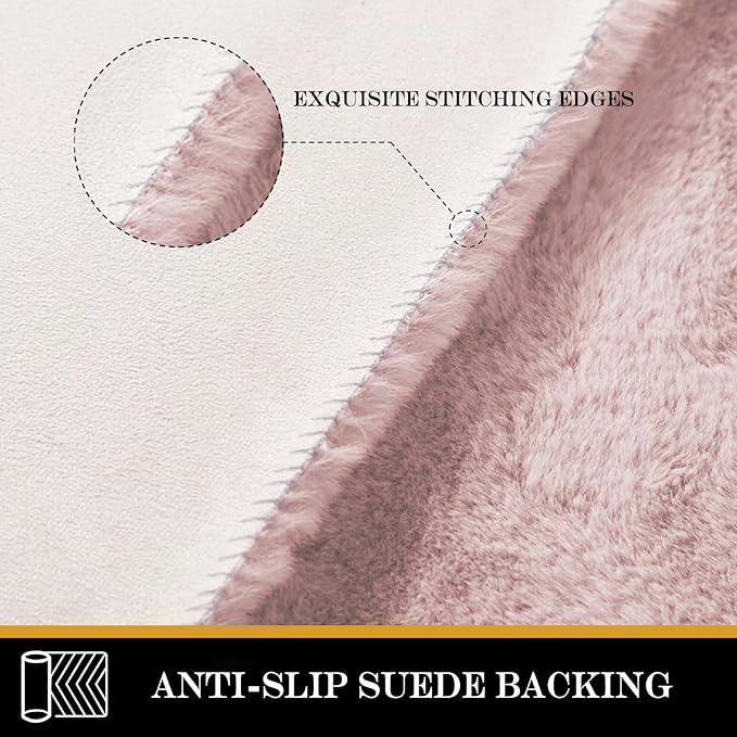 Latepis 6x9 Light Pink Faux Rabbit Fur Living Room Washable Furry Non-Slip Rugs for Bedroom Floor Shaggy Large Area Rug for Nursery Boho Rug