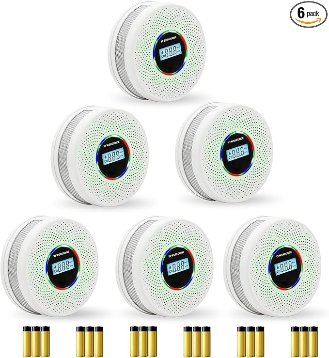Yfwsrecinoe 6 Pack Upgraded Combination Smoke and Carbon Monoxide Alarm Detector, Dual Sensor Smoke Alarm&Carbon Monoxide Detector (Includes Battery)