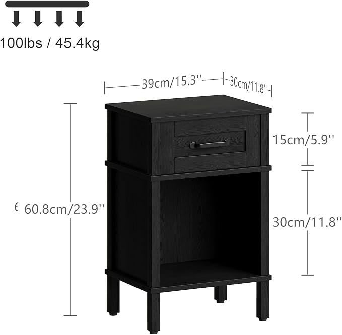 Black Nightstand with Drawers, Small Night Stand, Bedside Table with Drawers - Image 2