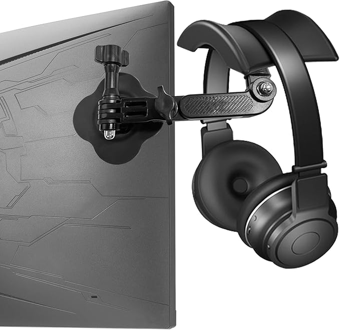 Khazylorr Monitor Stand for Headphones and Headsets, Adjustable Headphone Holder Hanger Hook Mount Strong Sticky on Monitor Space-Saving Desk Organizer, for Airpods Max and All Headphone