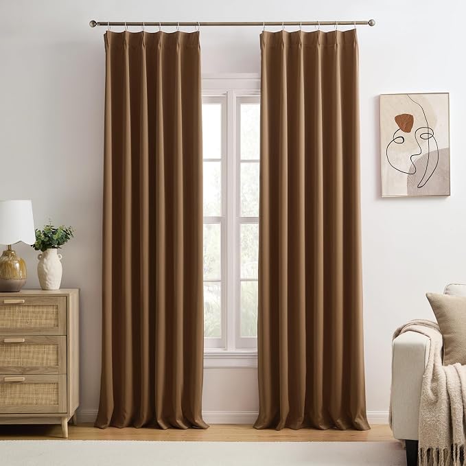 Cappuccino Brown Mocha Curtains 40x120 Inches Long 2 Panels Set, Pinch Pleated by KEQIAOSUOCAI