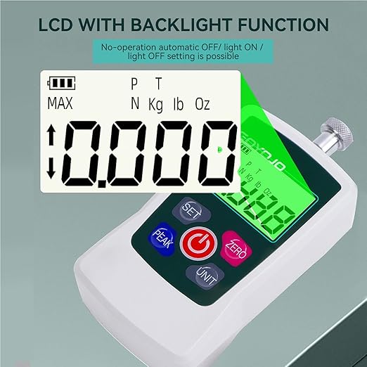 GOYOJO Digital Force Gauge High-Precision Push-Pull Meter for Tension & Compression Testing Units (N, kg, lb, oz) Real-Time/Peak/First Peak Modes Ideal for Quality Control & Material Testing (50N)