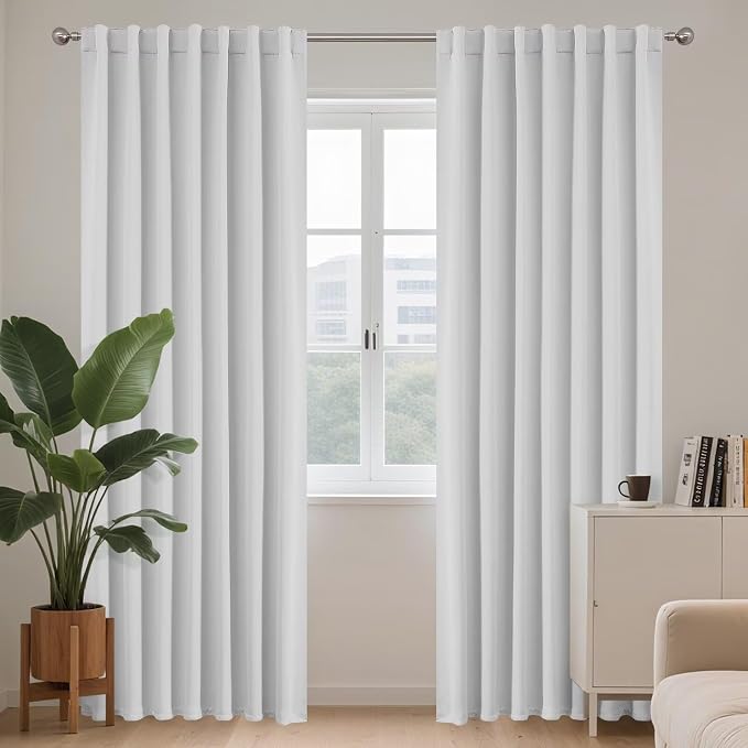 Joydeco 96 Inch 60% Blackout White Curtains 2 Panels, Elegant Soft Sheer by JOYDECO