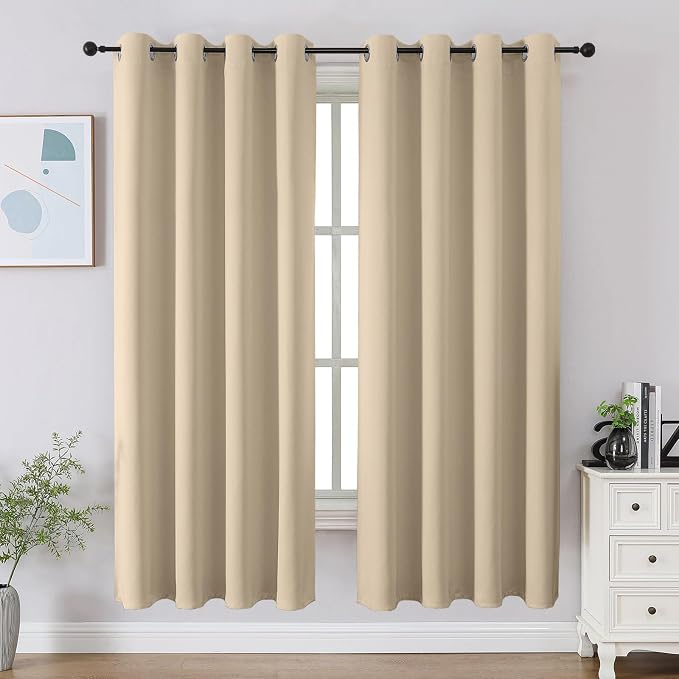 CUCRAF Light Beige Blackout Curtains 63 inch Length 2 Panels Set, Room by CUCRAF